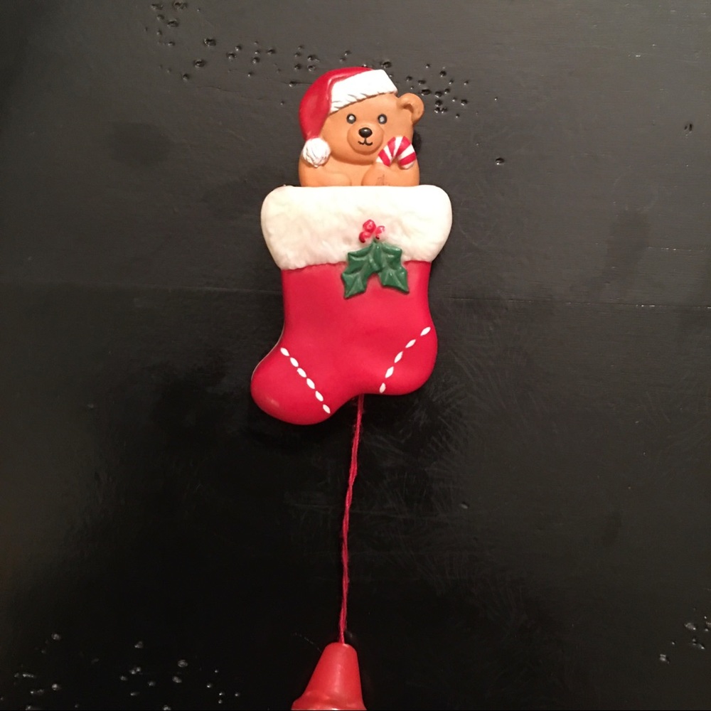 Vintage “Funworld” Pull String Christmas Bear Pin